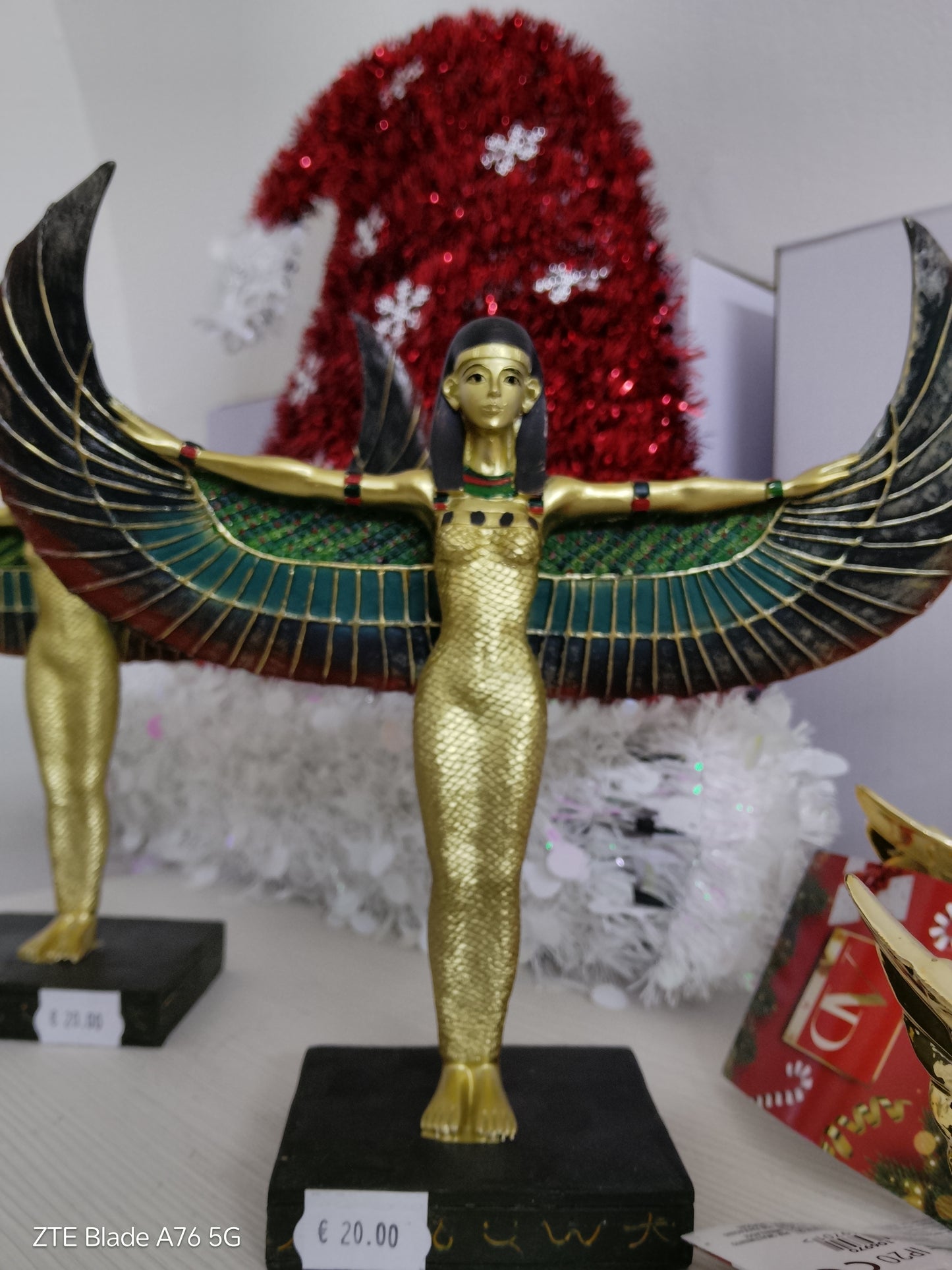 Statuina Mitologica Alata "Iside" in Oro e Smeraldo