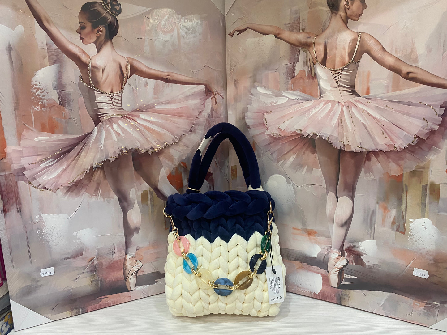 Borsa "Marshmallow" Bicolor bianco panna e blu