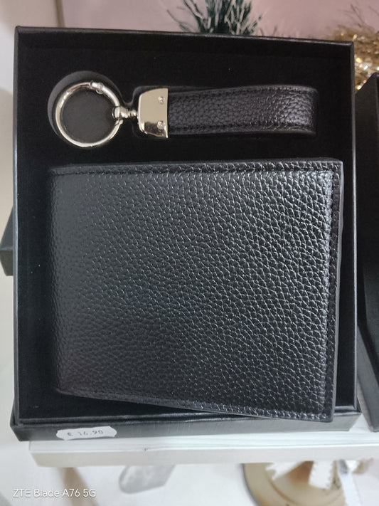 Set Uomo - Portafoglio e Portachiavi in Ecopelle Nera 🖤