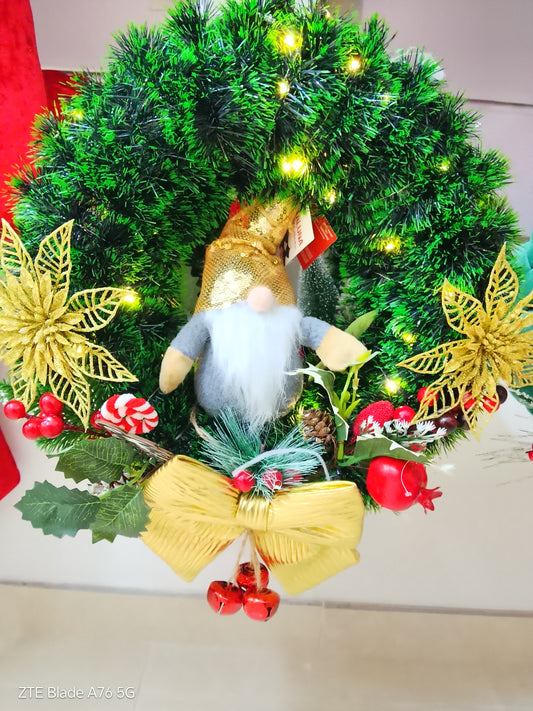 Ghirlanda Luminosa "Gnomo Oro e Stelle di Natale Glitter"