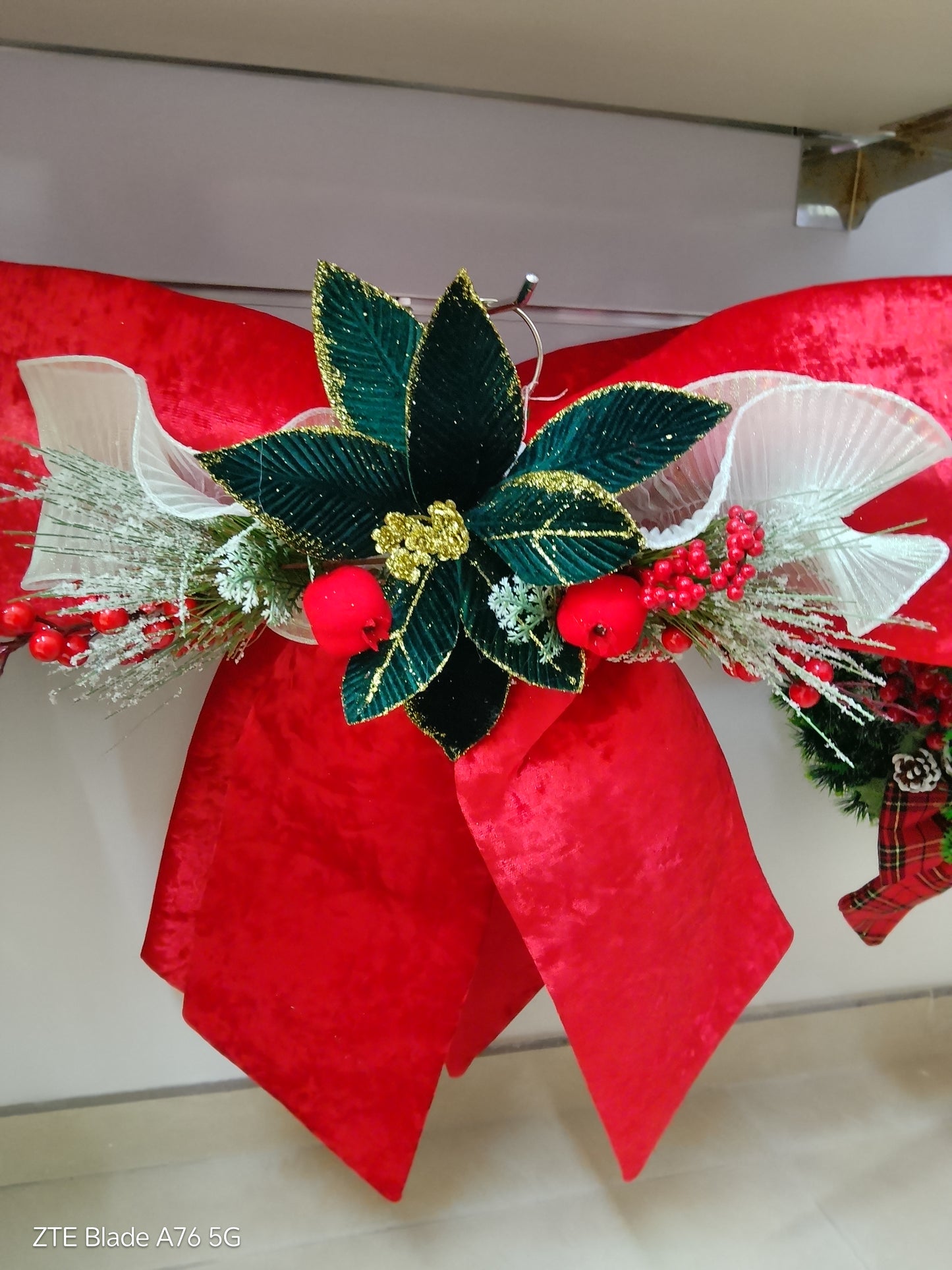 Fiocco Natalizio Gigante "Velluto Rosso e Poinsettia"