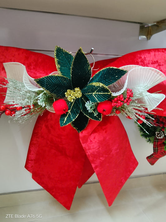 Fiocco Natalizio Gigante "Velluto Rosso e Poinsettia"