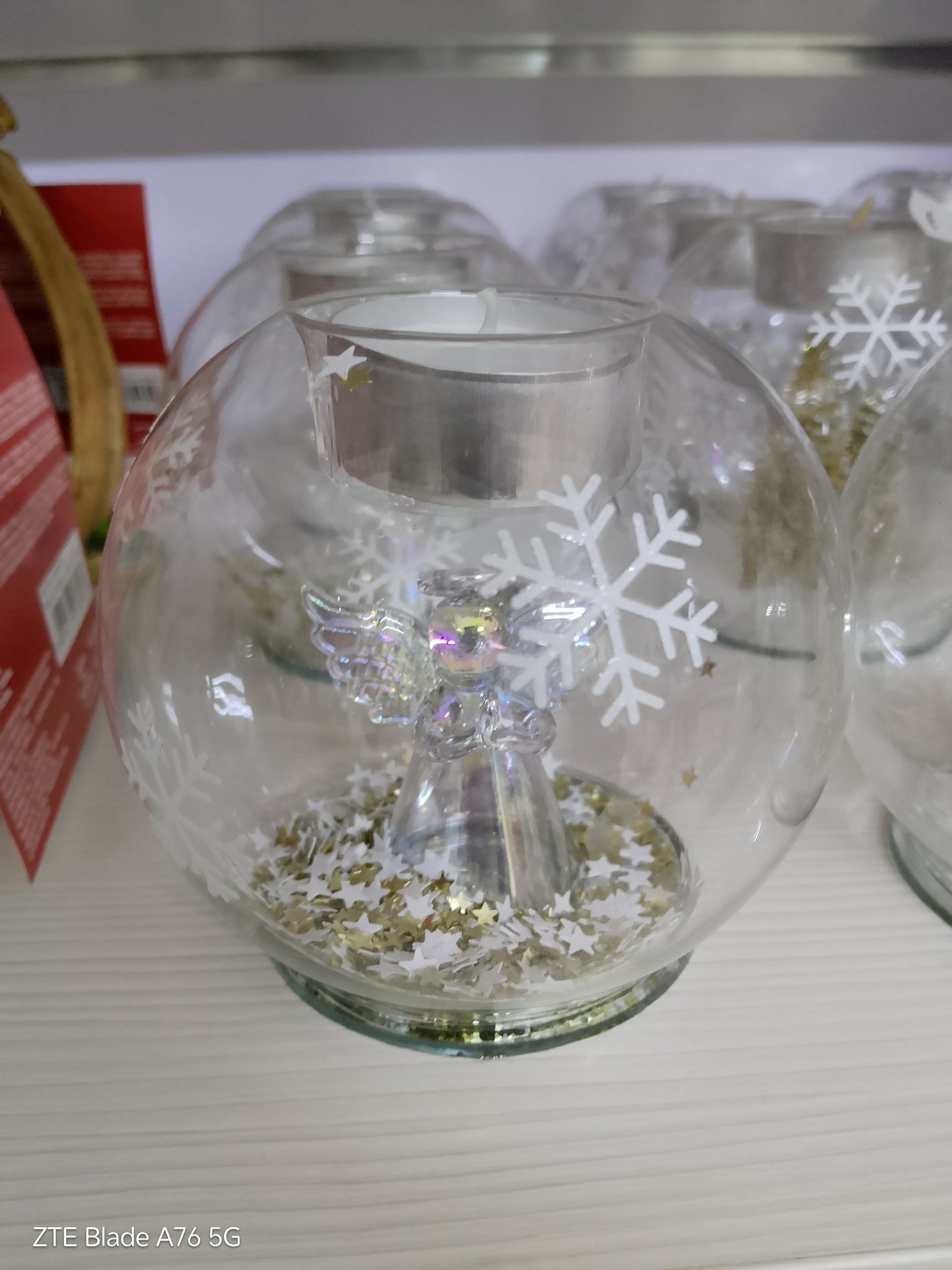 Portacandele Natalizio "Sfera di Neve con Angelo"