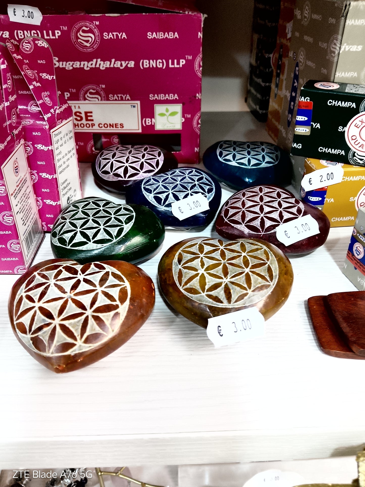 Cuore in Pietra "Fiore della Vita"  Porta Incenso in Legno