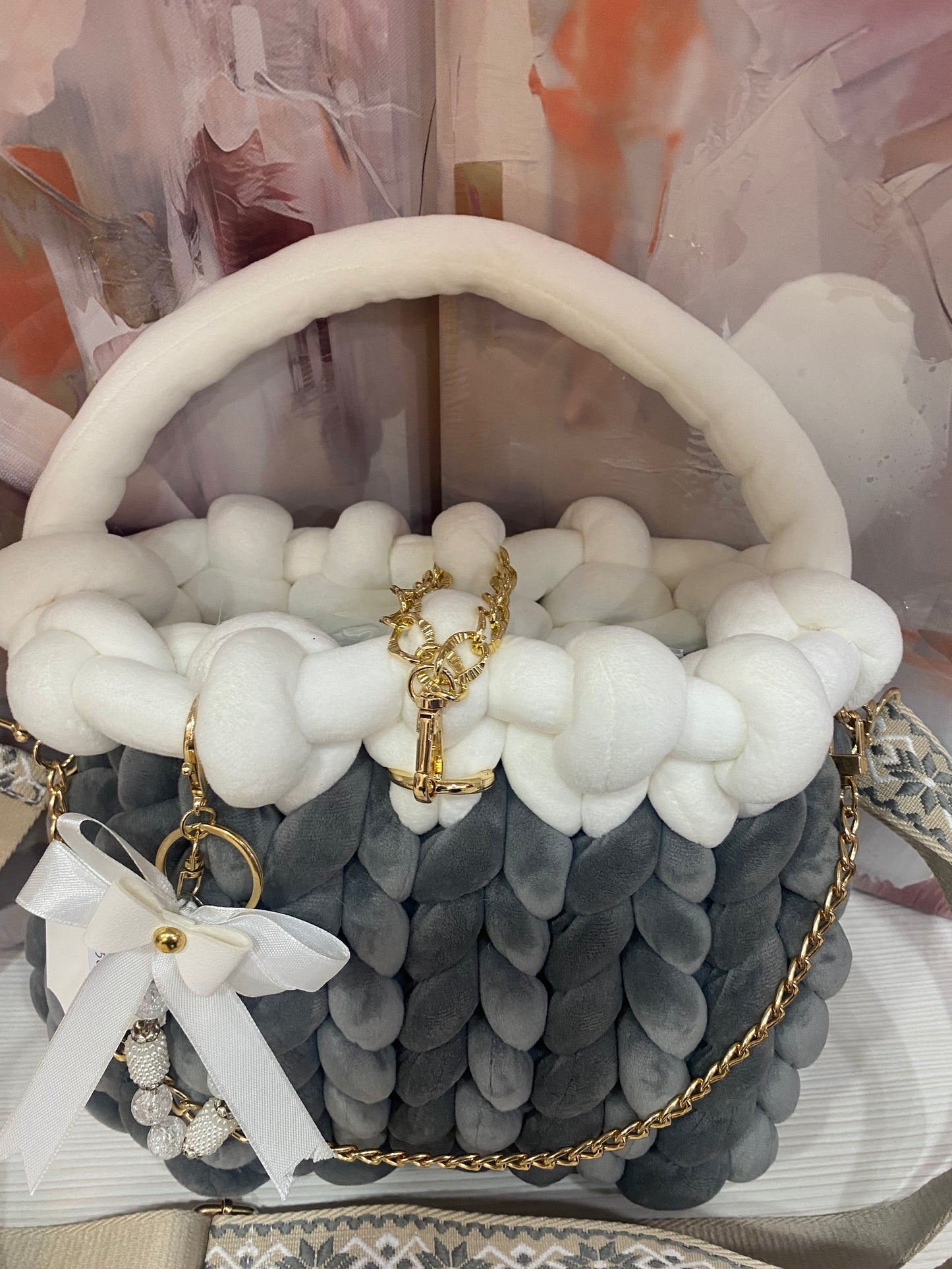 Borsa "Marshmallow" Grigia e bianca - Eleganza e Morbidezza