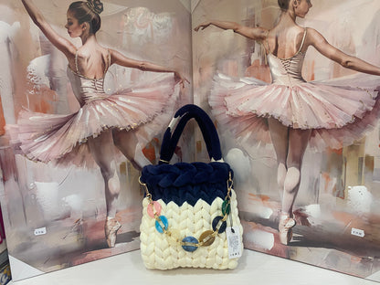 Borsa  "Marshmallow" Bicolor bianco panna e blu