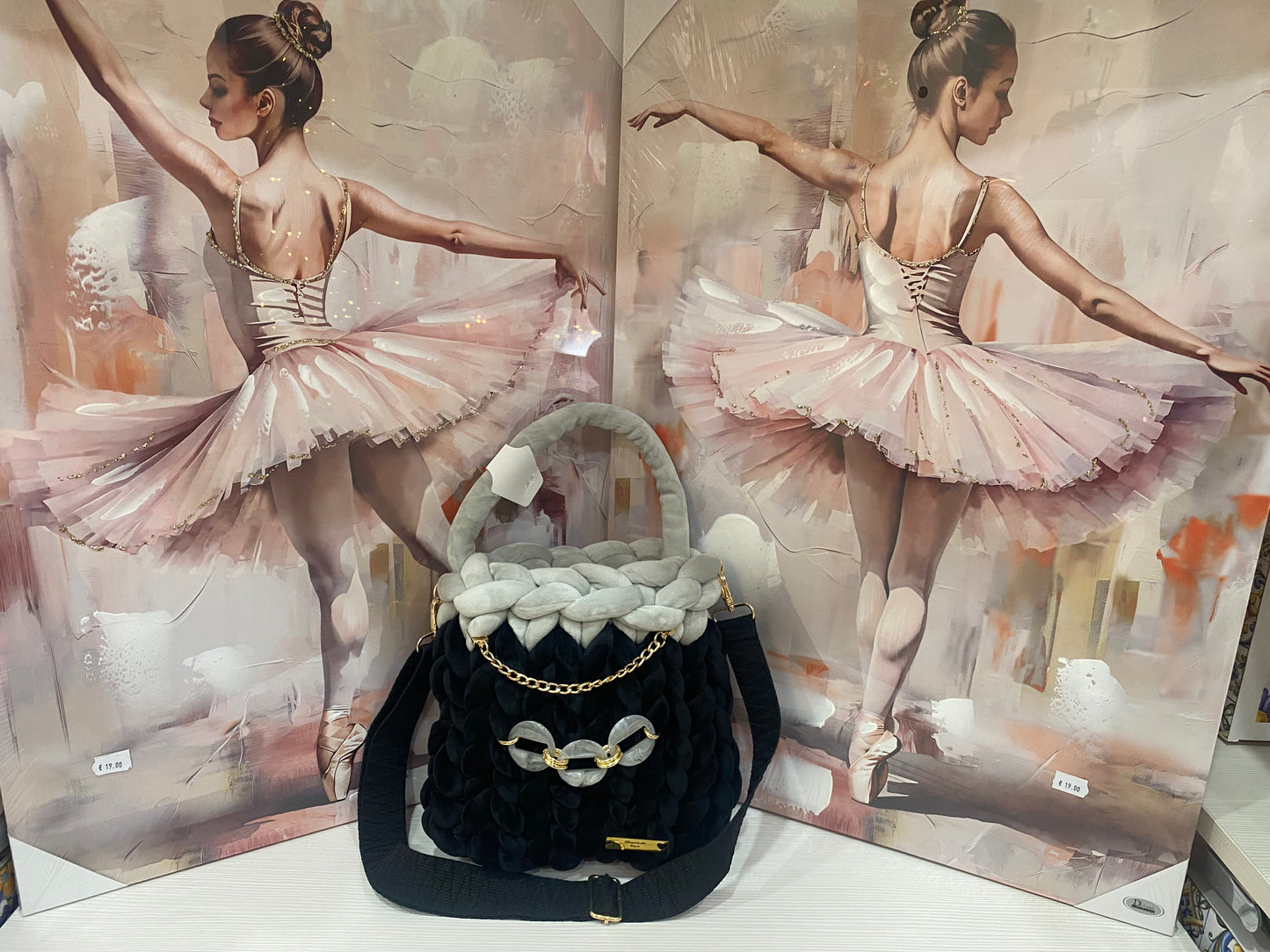 Borsa  "Marshmallow" Bicolor Nera e grigia