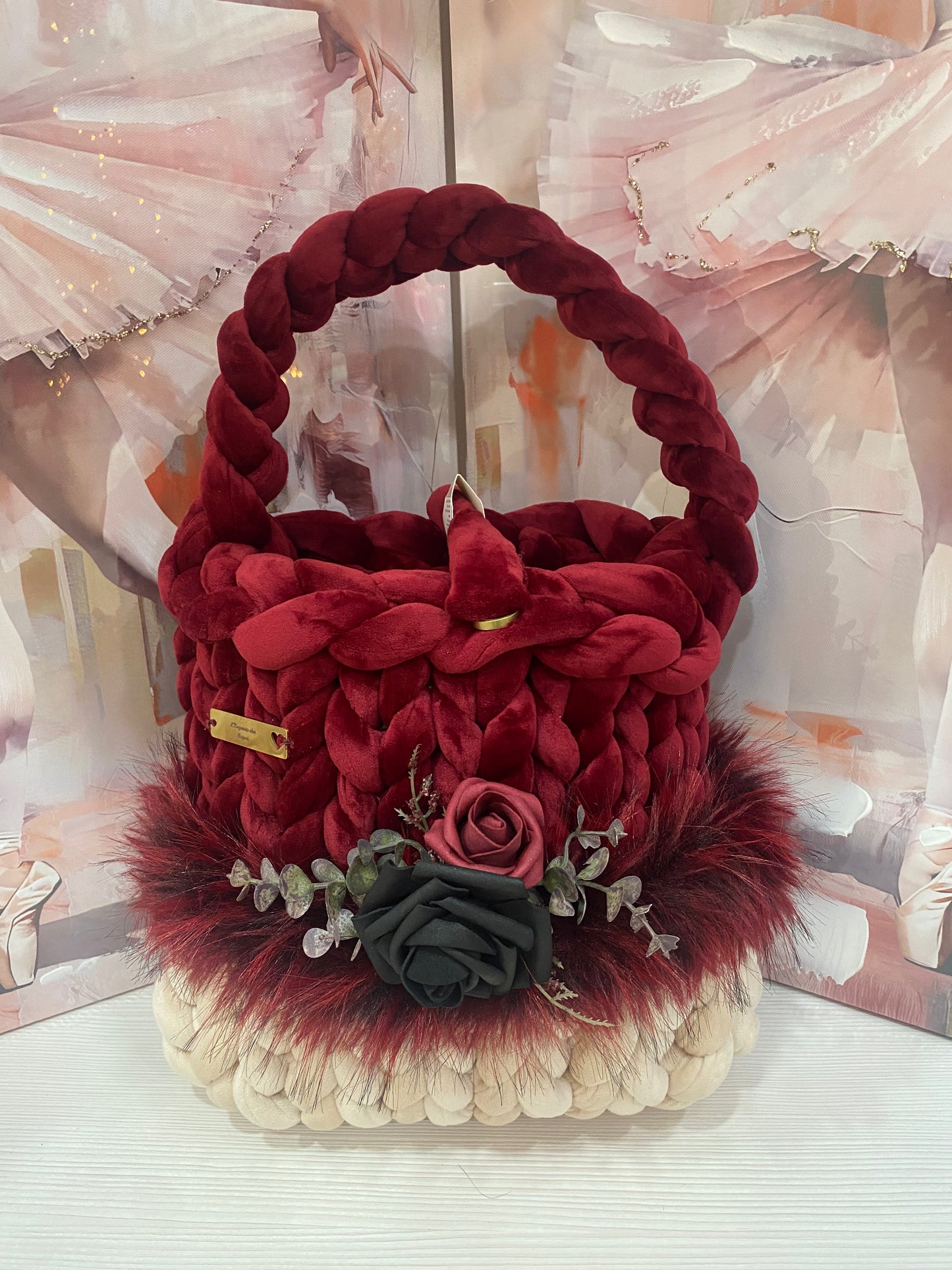 Borsa "Marshmallow" Borgogna e beige- Eleganza e Morbidezza