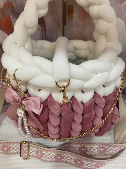 Borsa "Marshmallow" Bicolor Rosa fairy e bianca - Lusso Soffice a Trecce