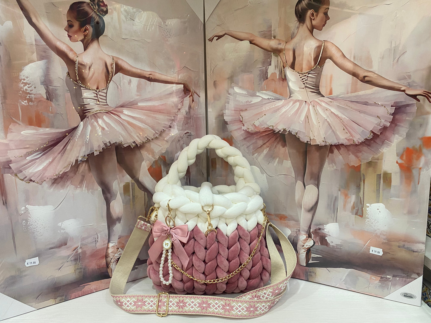 Borsa "Marshmallow" Bicolor Rosa fairy e bianca - Lusso Soffice a Trecce