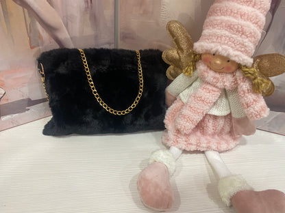 Borsa/Clutch "Midnight Glamour" in Ecopelliccia con Catena Dorata