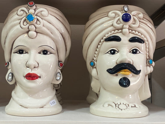 TESTA DI MORO COPPIA UOMO - DONNA CON PIETRE VERE - PEZZI UNICI