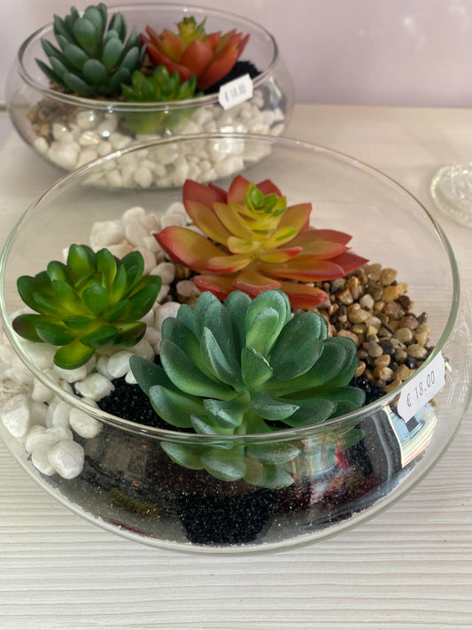 Vaso grande in vetro con Piante Grasse Finte  🌿