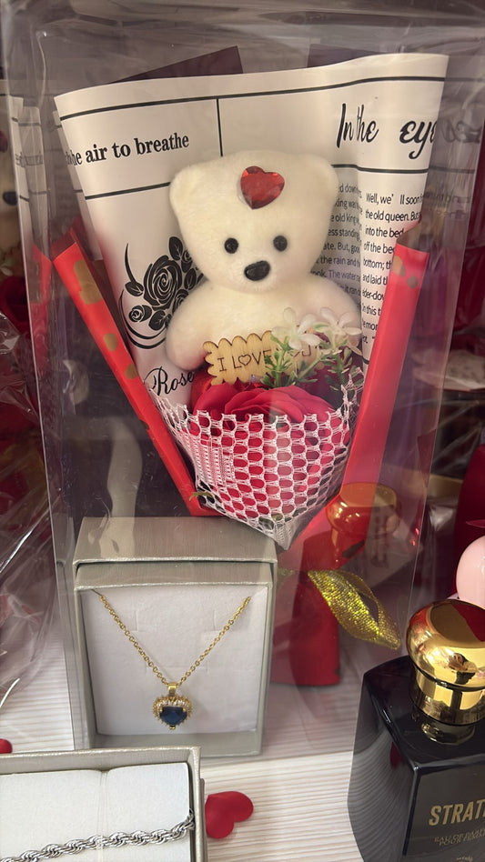 Set Regalo Romantico: Orsetto, Rosa e Collana Punto Luce